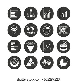 data graph and chart icon set in circle buttons