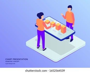 data graph and chart presentation analysis with ar augmented reality on smartphone with isometric flat style