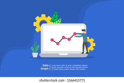 Data graph illustration concept. Market trend analysis on smartphone with line chart and graphs. Suitable for web landing page, ui, mobile app, banner template.