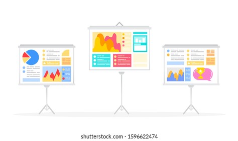Data graphic template presentation report with graph. Board with banner of colorful diagram symbol on white. Creative idea with chart icon for business element and innovation technology vector