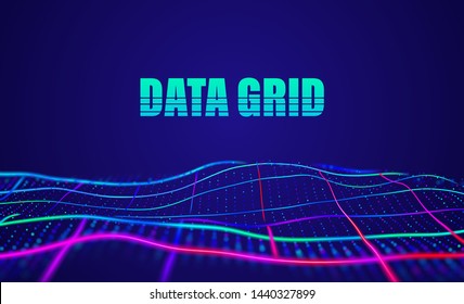 Data grid abstract vector background. Virtual space wireframe