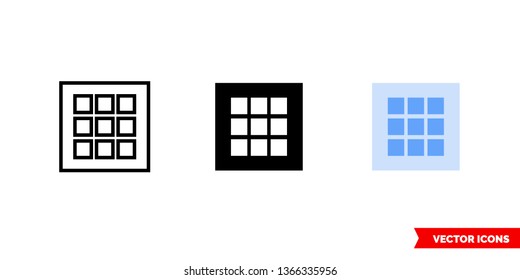 Data grid icon of 3 types: color, black and white, outline. Isolated vector sign symbol.