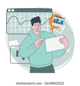 Ilustración de crecimiento de datos y análisis de negocios, estilo de Vector plano