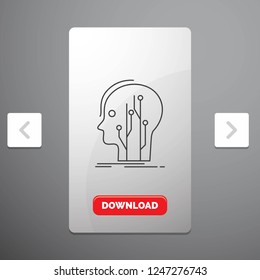 Data, head, human, knowledge, network Line Icon in Carousal Pagination Slider Design & Red Download Button