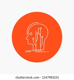 Data, head, human, knowledge, network White Line Icon in Circle background. vector icon illustration