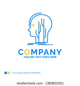Data, head, human, knowledge, network Blue Yellow Business Logo template. Creative Design Template Place for Tagline.