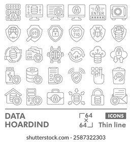 Data hoarding symbols collection or sketches. files storage theme icons in thin line style signs for web and app. Vector graphics isolated on white background