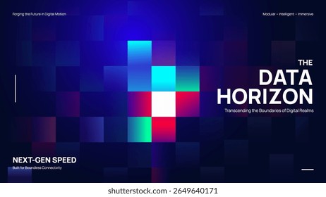 O horizonte de dados pixel box fundo técnico do tema com tema azul