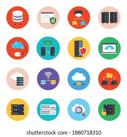 
Data Hosting Icons in Modern Flat Rounded Style 