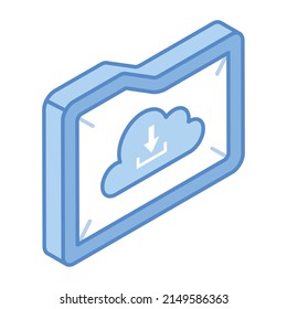 Alojamiento de datos, icono isométrico del almacenamiento de descarga 

