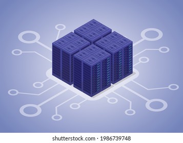 data hosting server with modern flat isometric style