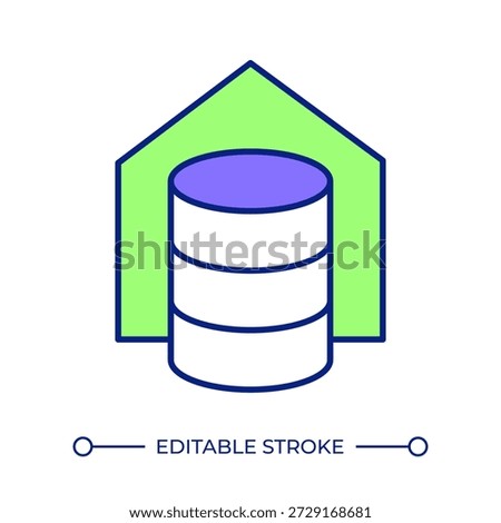 Data house line color icon. Database organization, computing service. Home server, cloud storage. IT infrastructure. Isolated vector illustration. Flat colorful symbol design. Editable stroke