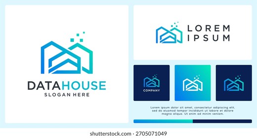 Data house logo design technology template