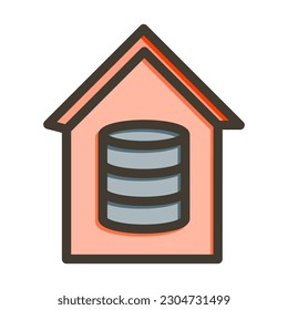 Data House Vector Thick Line Filled Colors Icon Design