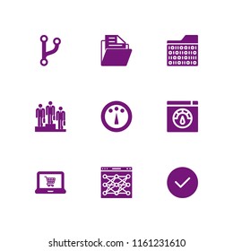 data icon. 9 data set with files and folders, dashboard, laptop and verified vector icons for web and mobile app