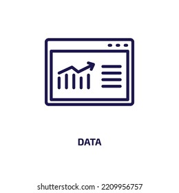 icono de datos de la colección de negocios. Datos lineales delgados, negocios, ícono de esquema de información aislado en fondo blanco. Signo de datos de vector de línea, símbolo para web y móvil