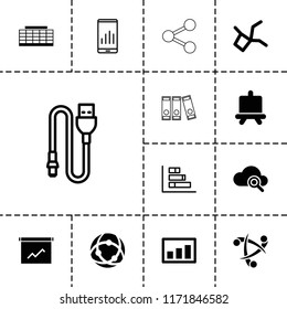 Data icon. collection of 13 data filled and outline icons such as board, network connection, graph, graph on display, wire. editable data icons for web and mobile.