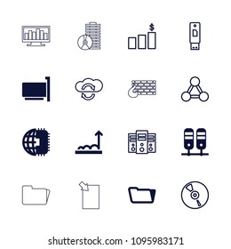 Data icon. collection of 16 data filled and outline icons such as folder, phone connection cable, graph, binder, cpu planet, cd. editable data icons for web and mobile.