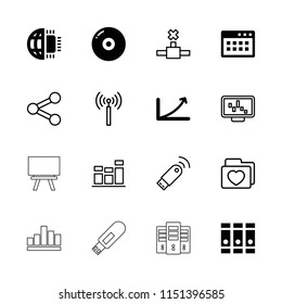 Data icon. collection of 16 data filled and outline icons such as binder, disc, browser window, graph, signal tower, graph on display. editable data icons for web and mobile.