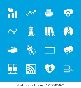 Data icon. collection of 16 data filled icons such as graph, disc flame, cloud sync, line graph, wi-fi, laptop connection. editable data icons for web and mobile.