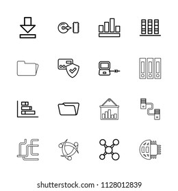 Data icon. collection of 16 data outline icons such as laptop connection, folder, card protection, graph, binder, share, download. editable data icons for web and mobile.
