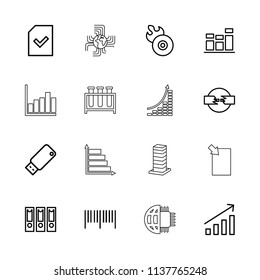 Data icon. collection of 16 data outline icons such as barcode, binder, disc flame, chart, file, cable, usb drive, graph. editable data icons for web and mobile.