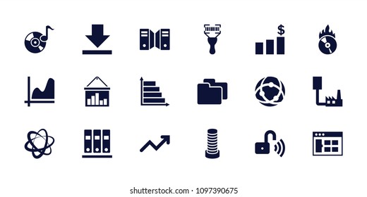 Data icon. collection of 18 data filled icons such as business center building, browser window, graph, bar code scanner, cd fire. editable data icons for web and mobile.