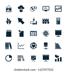 Data icon. collection of 25 data filled icons such as graph, disc on fire, network connection, board, binder, pie chart, memory card. editable data icons for web and mobile.