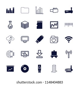 Data icon. collection of 25 data filled and outline icons such as board, disc, flash drive, usb drive, router, memory card, wi-fi. editable data icons for web and mobile.
