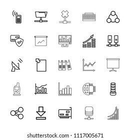 Data icon. collection of 25 data outline icons such as business center building, card protection, money growth, share, download. editable data icons for web and mobile.