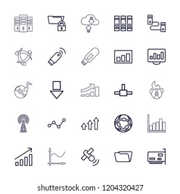 Data icon. collection of 25 data outline icons such as binder, folder, arrow down, graph, network connection, chart on display. editable data icons for web and mobile.