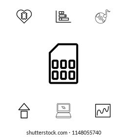 Data icon. collection of 7 data outline icons such as chart, graph, arrow up, cpu in heart, memory card, disc on fire. editable data icons for web and mobile.