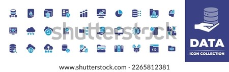 Data icon collection. Duotone color. Vector illustration. Containing business, data security, folder, locked, data modelling, data classification, regression, cloud computing, medical report.