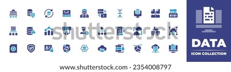 Data icon collection. Duotone color. Vector and transparent illustration. Containing digital government, data, sync, trade, big data, transfer, visualization, quality, and more.