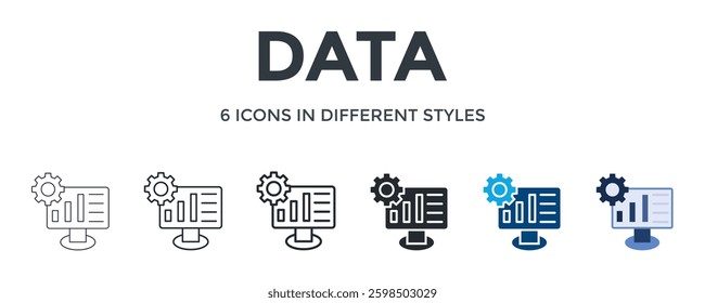 Data Icon In Different Style Vector Illustration. Designed In Thin Line, Regular Line, Bold Line, Glyph, Color Fill, And Flat Style Can Be Used For Web