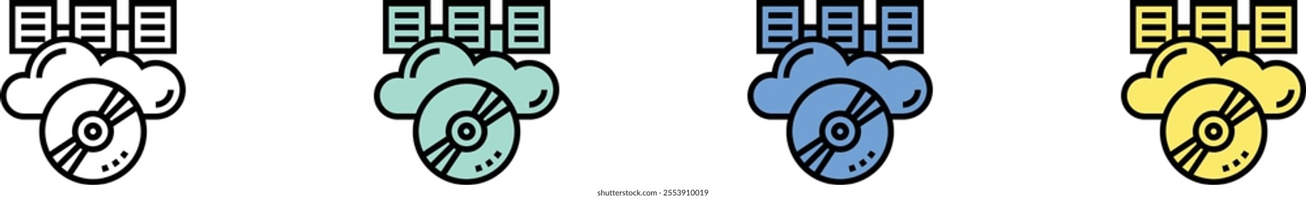 data icon. Outline, Green, Blue and Yellow Style Design Isolated On White Background