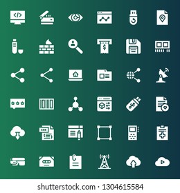 data icon set. Collection of 36 filled data icons included Cloud computing, Cloud upload, Antenna, Attached file, Cassette, Smart glasses, File, Record, Transform, Browser, Css
