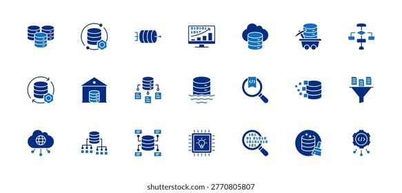 Data Icon Set containing data engineering, pipeline, science, big data, data mining, algorithm, management, analysis, metadata and API vector icons