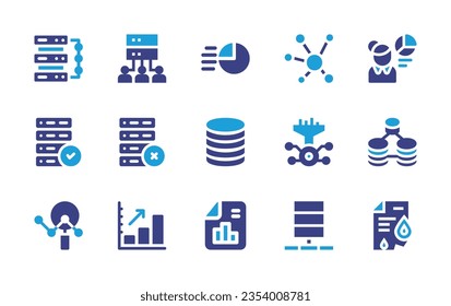 Data icon set. Duotone color. Vector illustration. Containing server, storage, report, analytics, scientist, database, processing, data, analysis, data report.