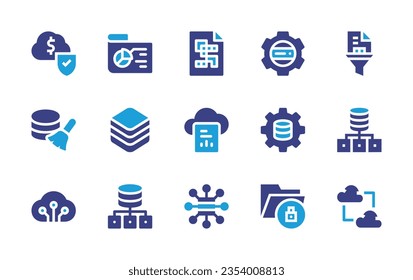 Data icon set. Duotone color. Vector illustration. Containing cloud data, data, unstructured, management, cleaning, database table, science, network, cloud, big data.