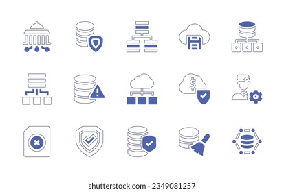 Data icon set. Duotone style line stroke and bold. Vector illustration. Containing digital, government, data, cloud, big, aggregation, database, project, manager, file, encrypted, verification.