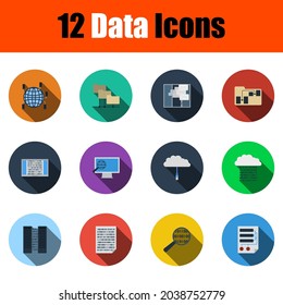 Data Icon Set. Flat Design With Long Shadow. Vector illustration.