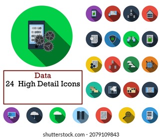 Data Icon Set. Flat Design With Long Shadow. Vector illustration.
