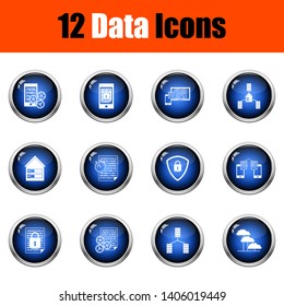 Data Icon Set. Glossy Button Design. Vector Illustration.