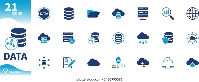 Icono Datos. Conjunto de iconos para bases de datos, cloud computing, tecnología, ordenadores, servidores,...