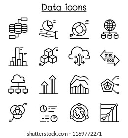 Data icon set in thin line style
