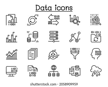 Data icon set in thin line style