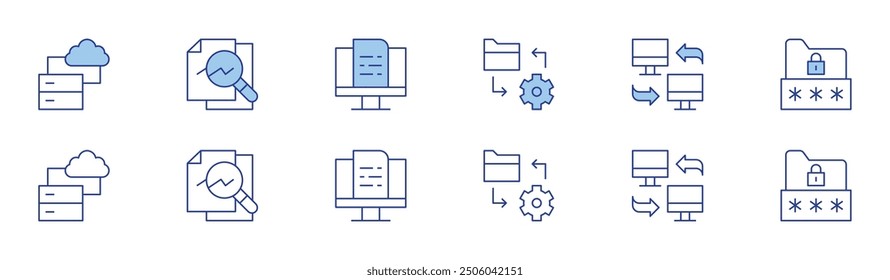 Data icon set in two styles, Duotone and Thin Line style. Editable stroke. data, data transfer, folder.