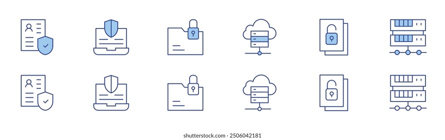 Data icon set in two styles, Duotone and Thin Line style. Editable stroke. data security, cloud data, data protection, open, archive.