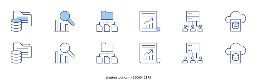 Data icon set in two styles, Duotone and Thin Line style. Editable stroke. data analysis, data storage.